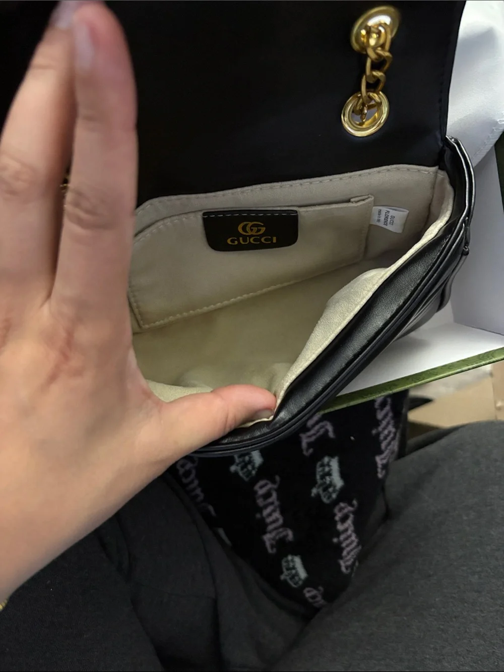 GG Black Quilted Leather Crossbody with Gold Double G